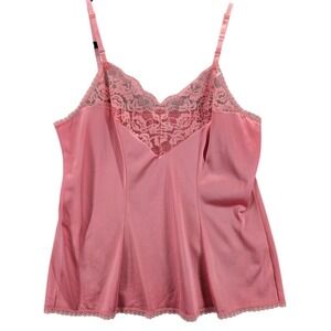Vtg Vassarette Cami Tank Top Pink Lace Trim Made USA 90s Y2K Barbie Med